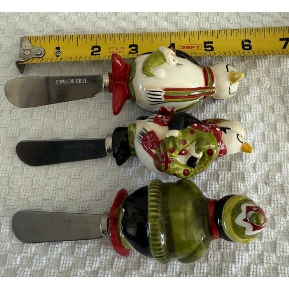 Set of 3 Stainless Steel & Ceramic Debbie Mumm Holiday Cheese Spreaders EUC - Picture 5 of 5